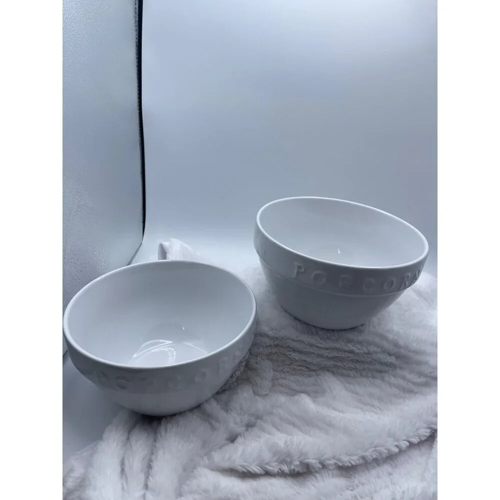Vintage Pottery Barn White Popcorn Bowls Set of Two Discontinued - Picture 10 of 10